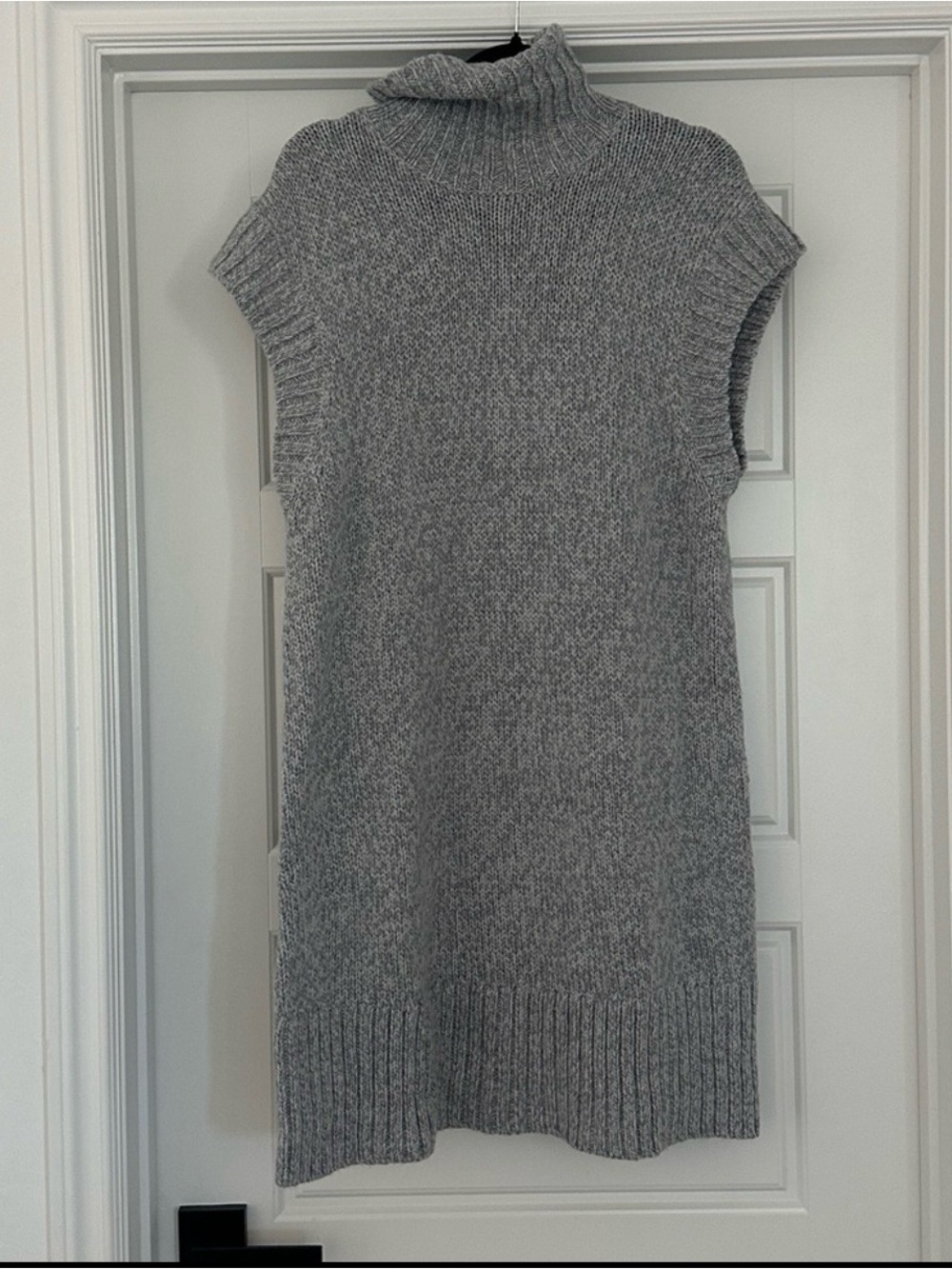 Gray Knit Long-Sleeve Sweater Dress with Black Blazer